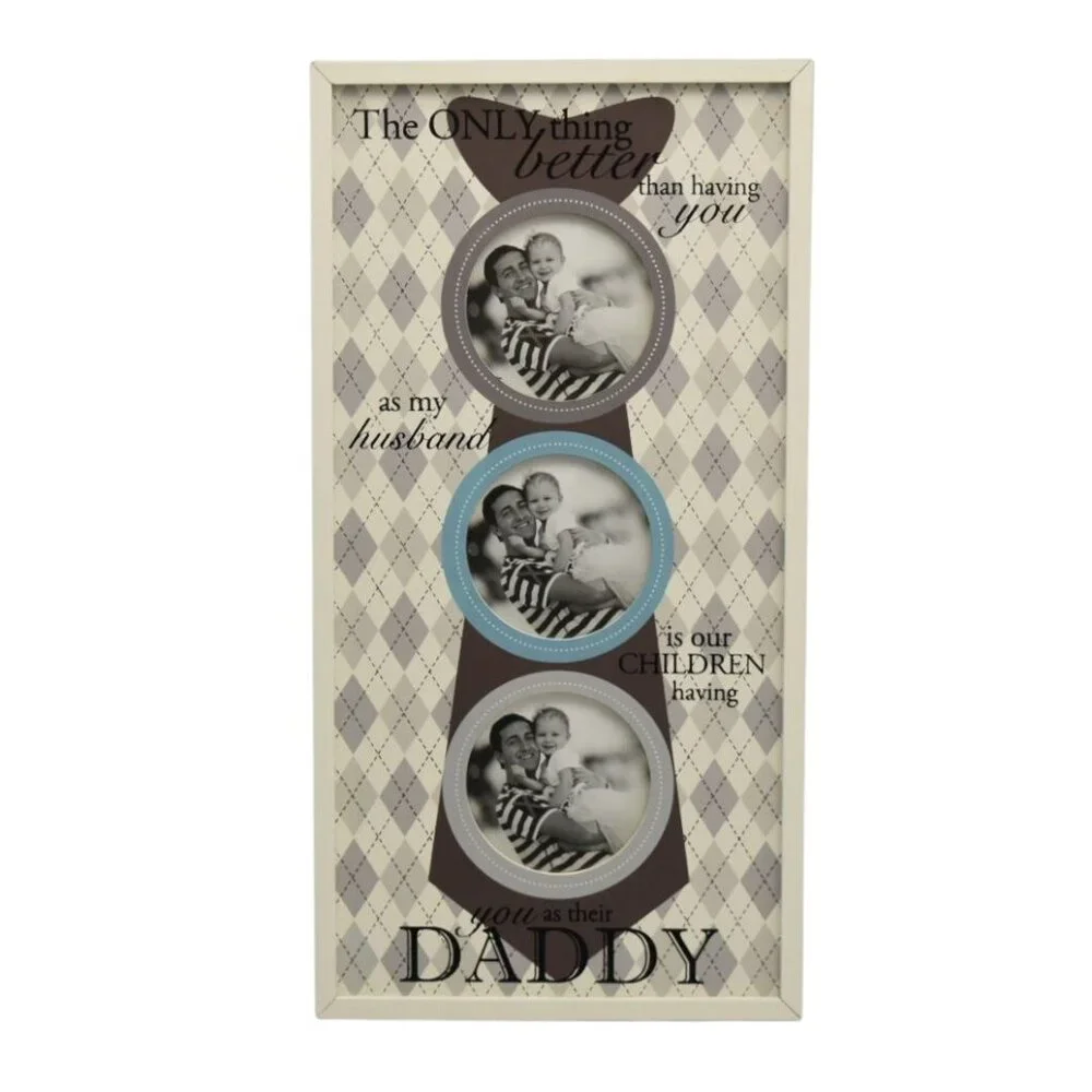 Fathers Day Photo Frame Vertical Tie Design Holds 3 Photos 4x6 Beige Brown Blue